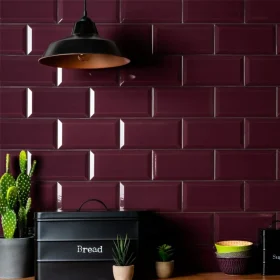 metro plurple wall tiles on a wall, gloss effect 100x200mm