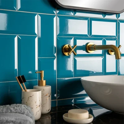 metro teal gloss wall tile in a bathroom 100x200m