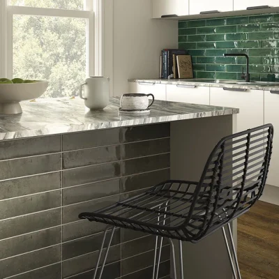 rustic brown subway tiles in gloss finish tiled in a kitchen 75x300